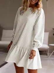 Casual Loose Sweatshirt Mini Dresses For Women With Long Sleeves And Ribbed Crewneck Pullover Styles Ruffle Sweatshirts Dress