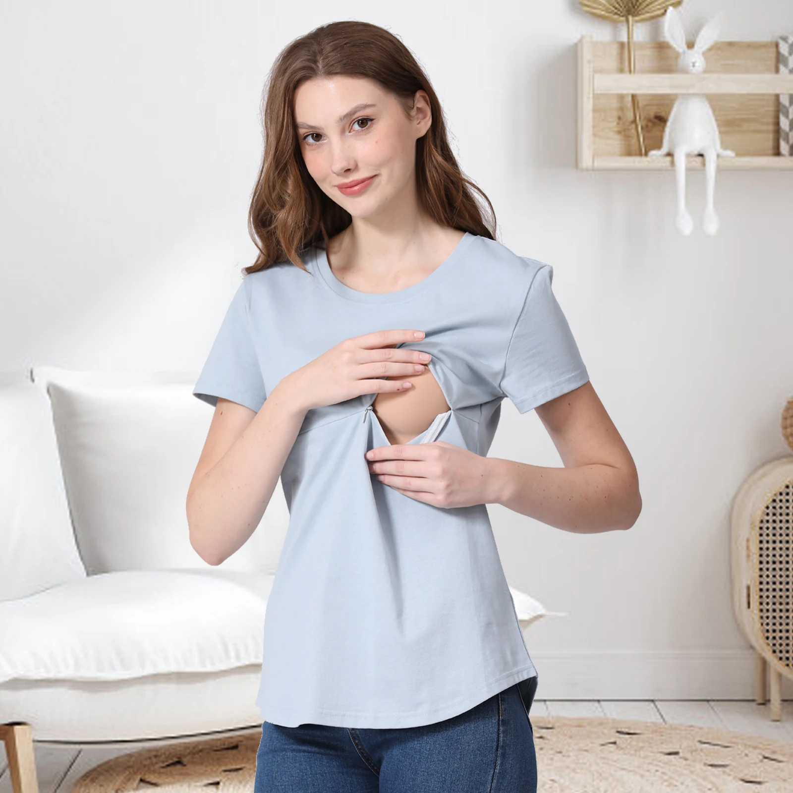 

EmotionMoms Summer Maternity Top Lactation Clothing Breastfeeding T- shirt Invisible Zipper Pregnancy Clothes For Pregnant Women