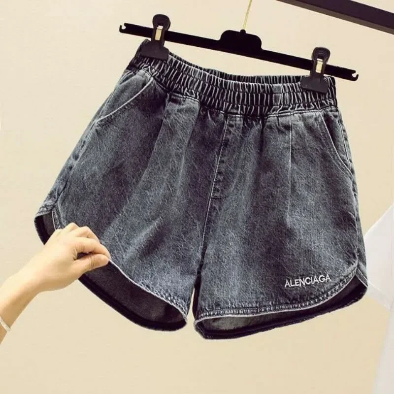 Shorts jeans femininos com bolso para cintura, bordado alto, jeans curtos femininos, calças elegantes, casual jovem, designer, clássicos, xl, XXL