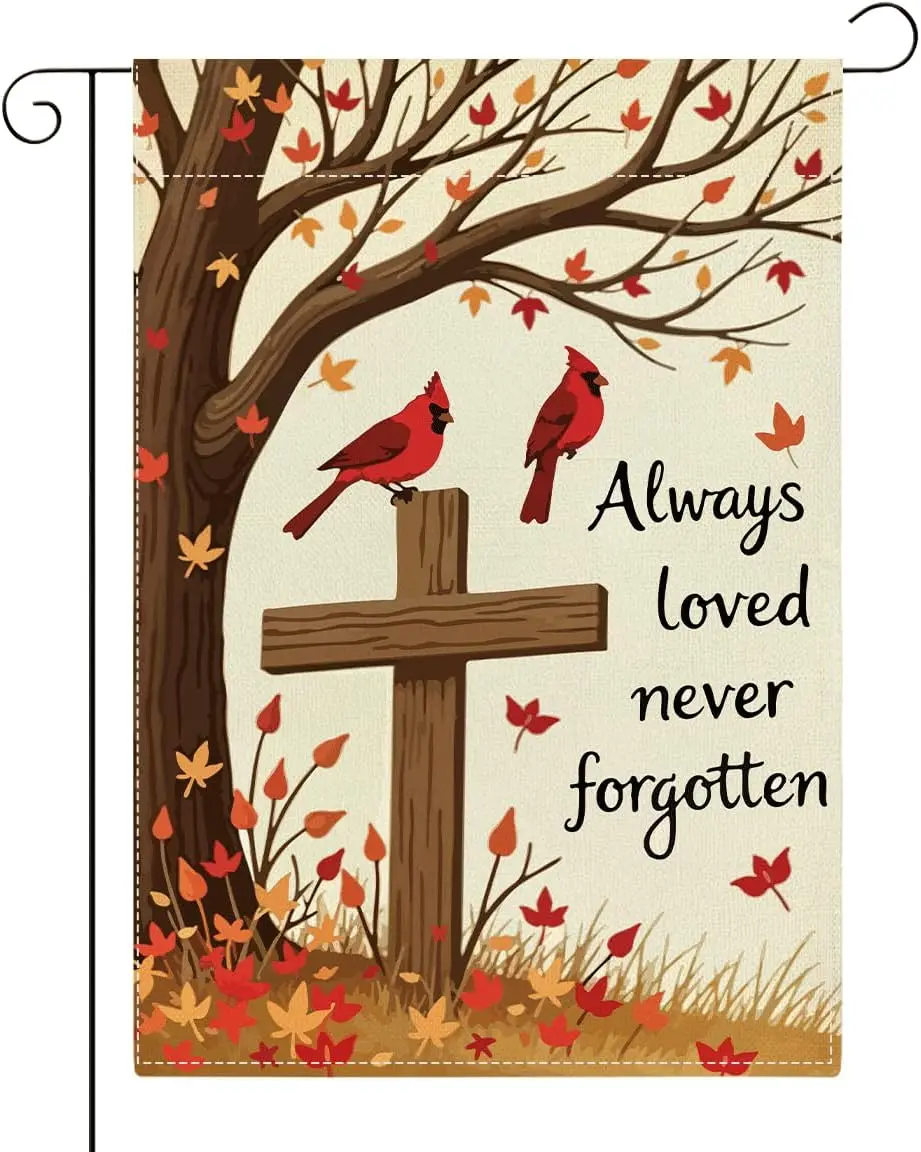 Cardinal Memorial Garden Flag Always Loved Never Forgotten Garden Flag 12 x 18 inch Double Sided Grave Decorations for Cemet PPZ