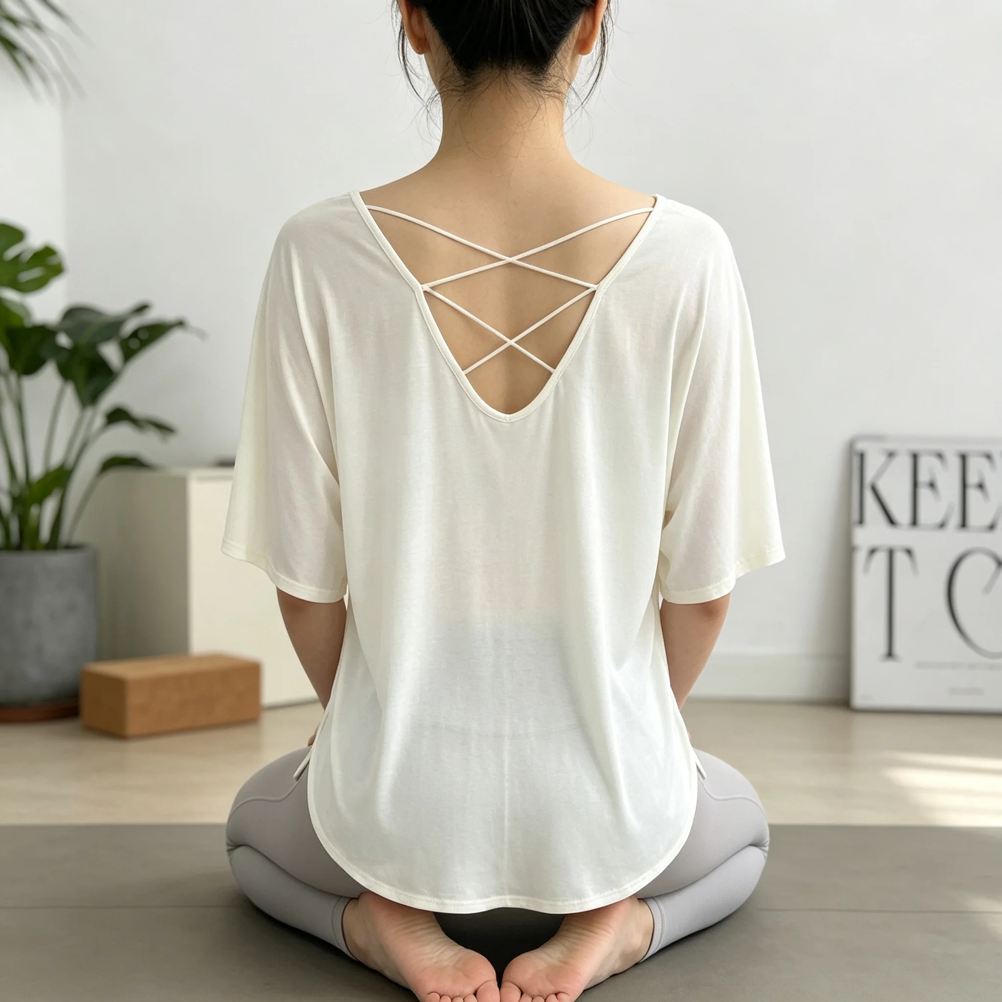High-End Yoga Wear, Beautiful Backless Top, Loose-Fitting Sports Short-Sleeved Casual Lazy Style Running Training Wear