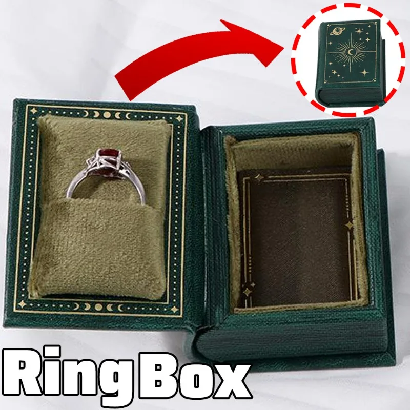 Vintage PU Leather Ring Box Book-shaped Magnetic Flip Jewelry Case for Women Men Wedding Party Jewely Storage Organizer Gifts