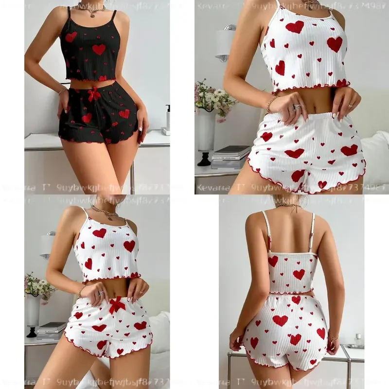 2 Piece Women Pajama Set Printed Camisole and Shorts Sleepwear Sexy Lingerie Nightwear Homewear Ladies Underwear Suit