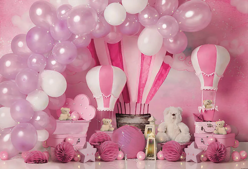 Mehofond-写真の背景,青いホットエアバルーン,男の子のためのテディベア,1歳の誕生日パーティーの写真の背景,スタジオアクセサリー