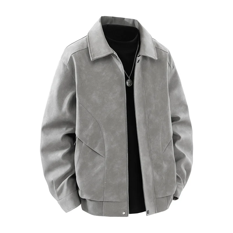 Men Retro Simplicity Lapel Leather Jacket Spring Autumn Fashion Windproof Casual Coat New Loose Versatile Comfort Solid Tops Men