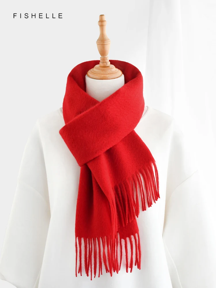 New Solid Classic Red Pure Cashmere Scarf Women\'s Winter Warmth Scarves For Men\'s New Year Christmas Adults Luxury Gifts