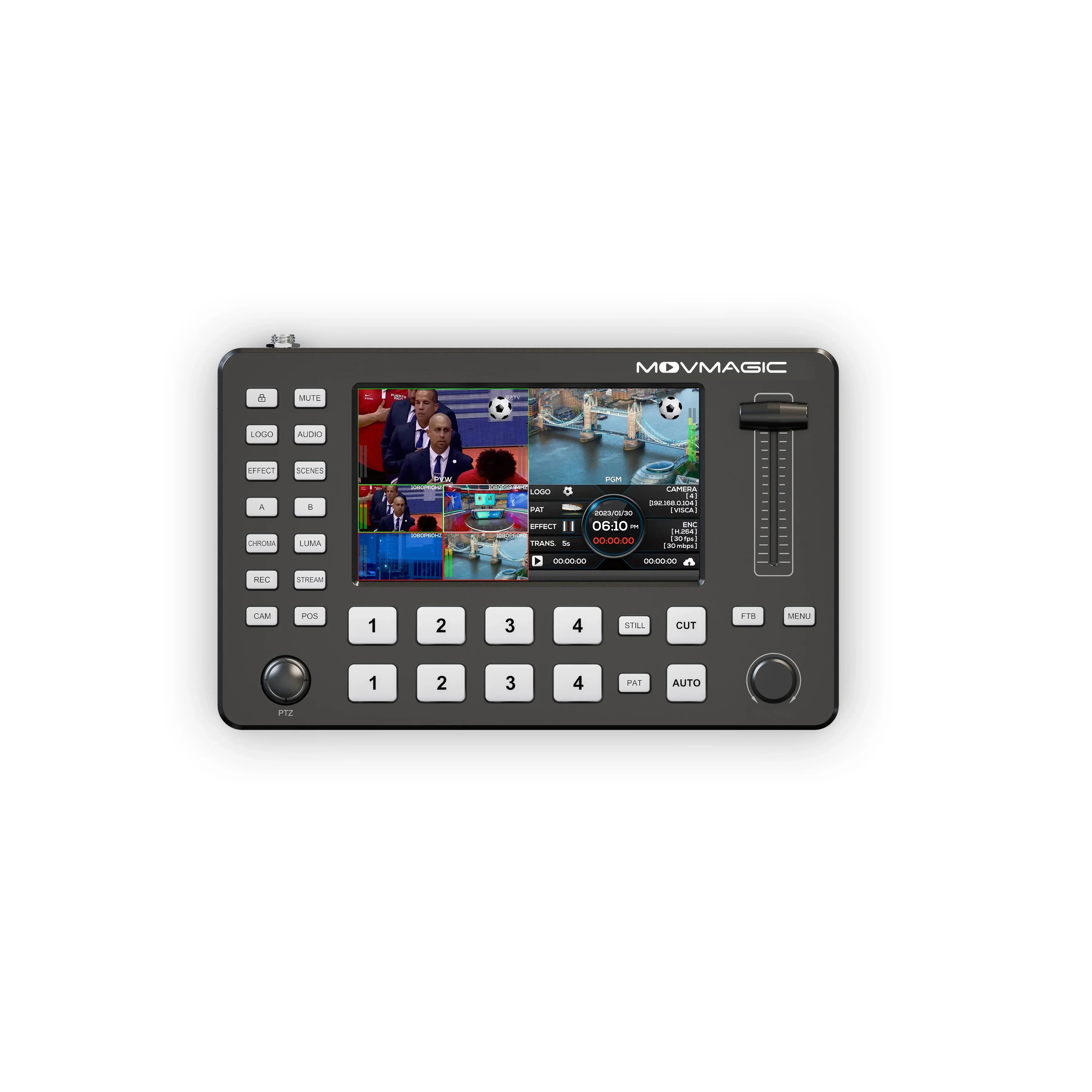 Movmagic multi camera 4k input video switcher live streaming broadcast joystick control studio mixer video camera switcher