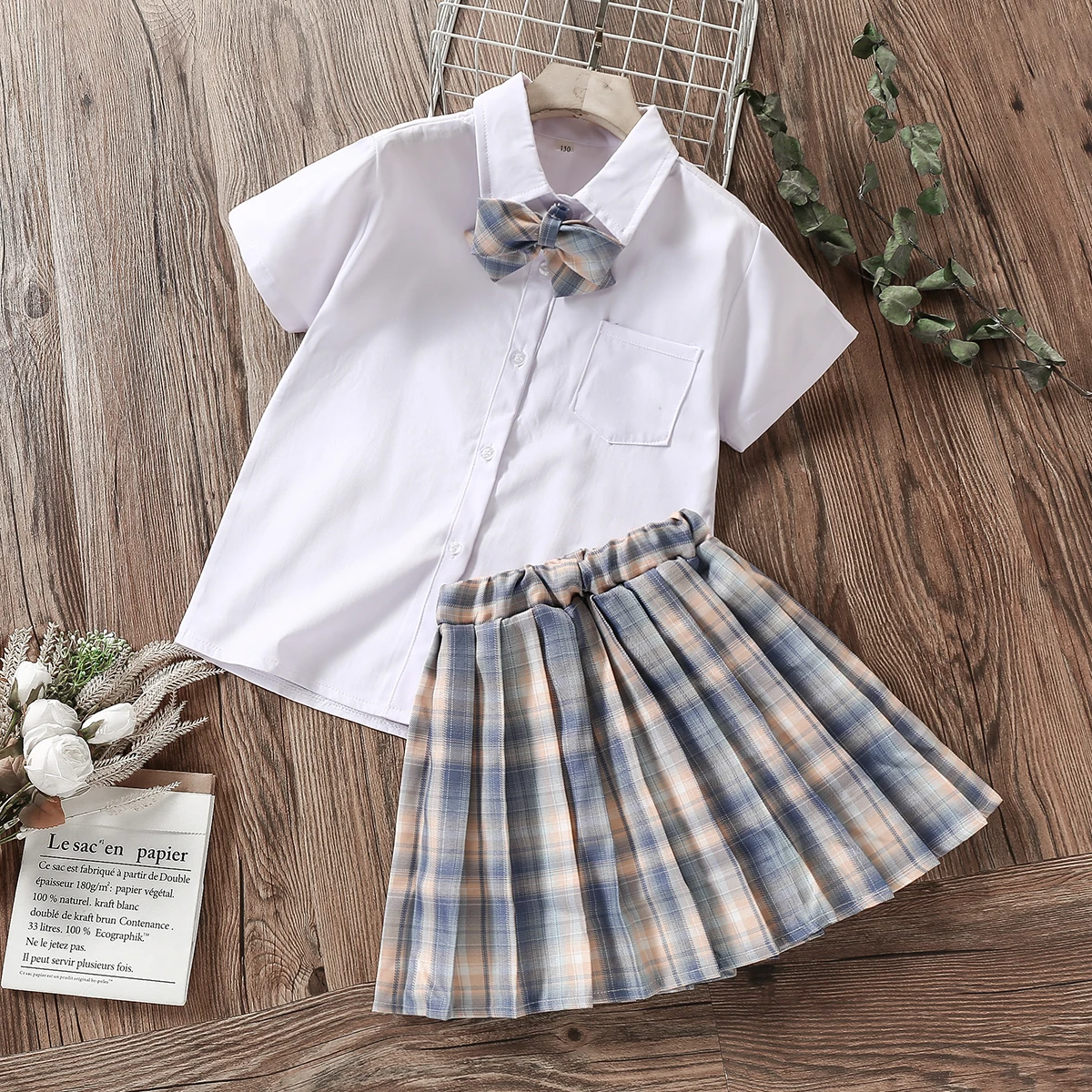 School Uniform Kids Suits for Girls Sets Shirt & Skirt Set 2pcs Cotton Clothes for Teenagers Outfits Baby Costumes 8 10 12 Years