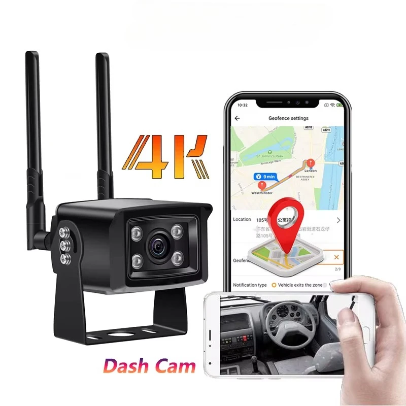 Camera Dash Cam IP66 Waterproof 4G SIM Card Dash Cam Front and Rear 4K 360 Degree Motion Detection
