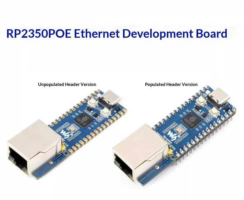 RP2350A Ethernet Development Board with W6300 RJ45, Optional PoE, Dual-Core Arm/RISC-V, 16MB Flash and USB Type-C