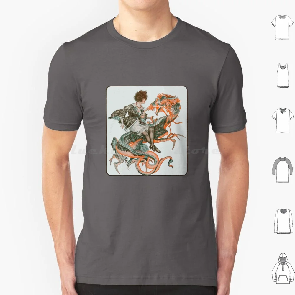 Ilustración de dragón de La Vie Parisienne, mujer Vintage montando Camiseta de algodón con sirena de peces acuáticos, camisa fresca, 6Xl