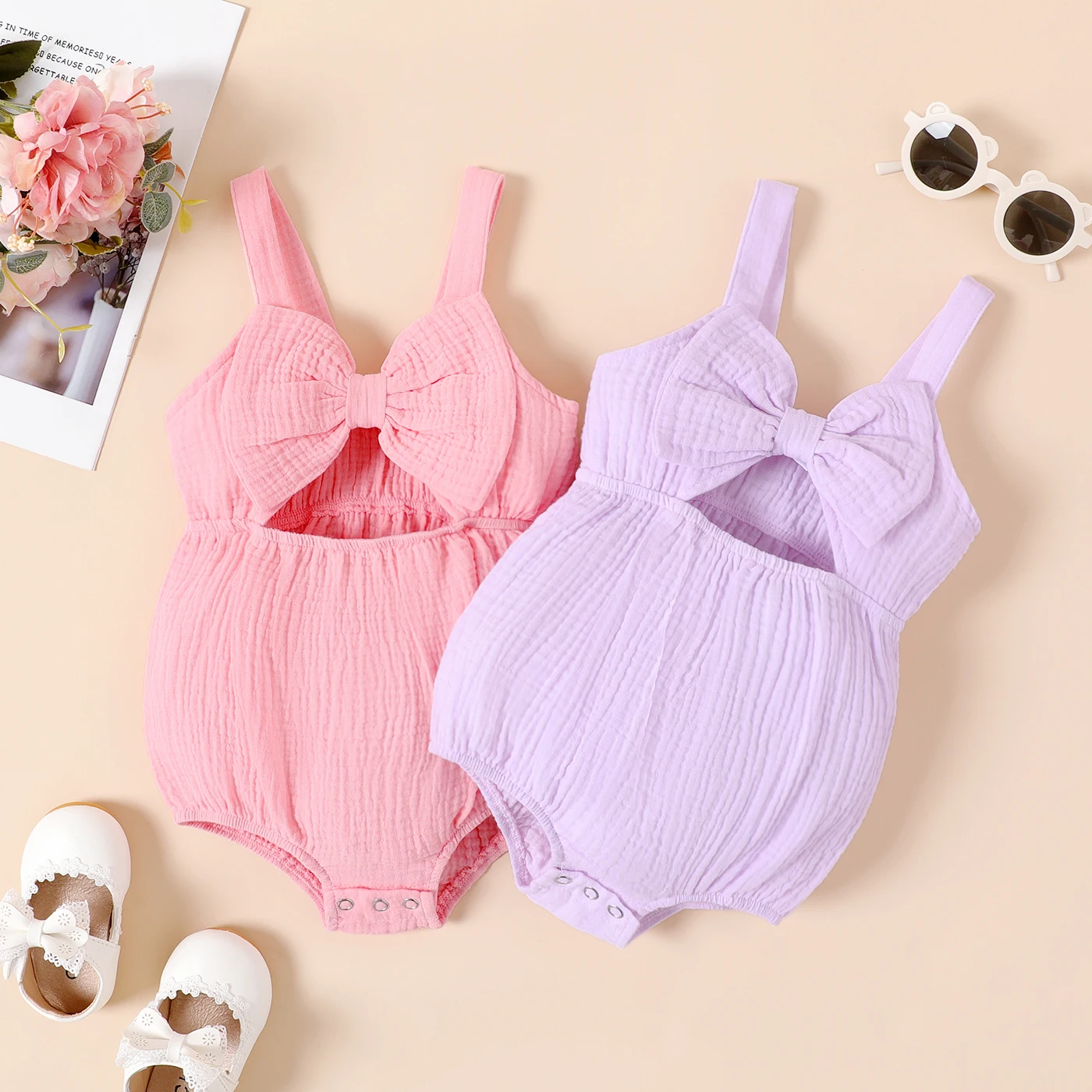 PatPat Baby Girl 100% Cotton Bow Front Slip Bodysuit