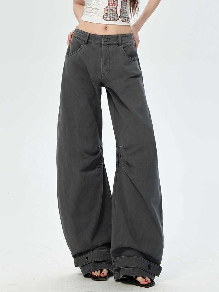 

Осень-зима 202, женские джинсовые брюки-карго с низкой посадкой, японские широкие мешковатые джинсы Y2K, корейские ковбойские новые брюки в стиле Харадзюку в стиле гранж