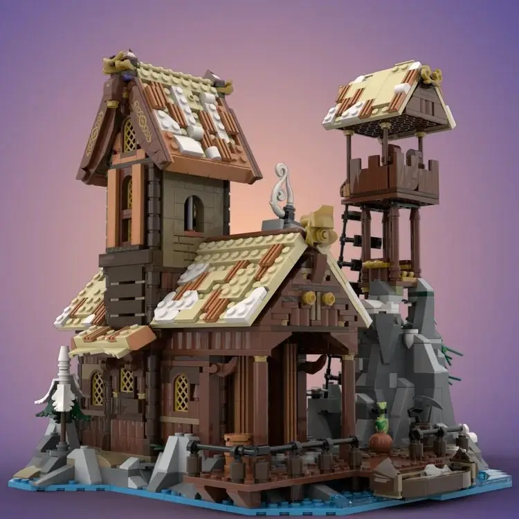 1837-teiliges MOC Mittelalterliches Retro-Dorf Baustein-Set Straßenansicht-Häuser Modell Desktop-Dekoration DIY Spielzeug Geschenk für Kinder und Erwachsene