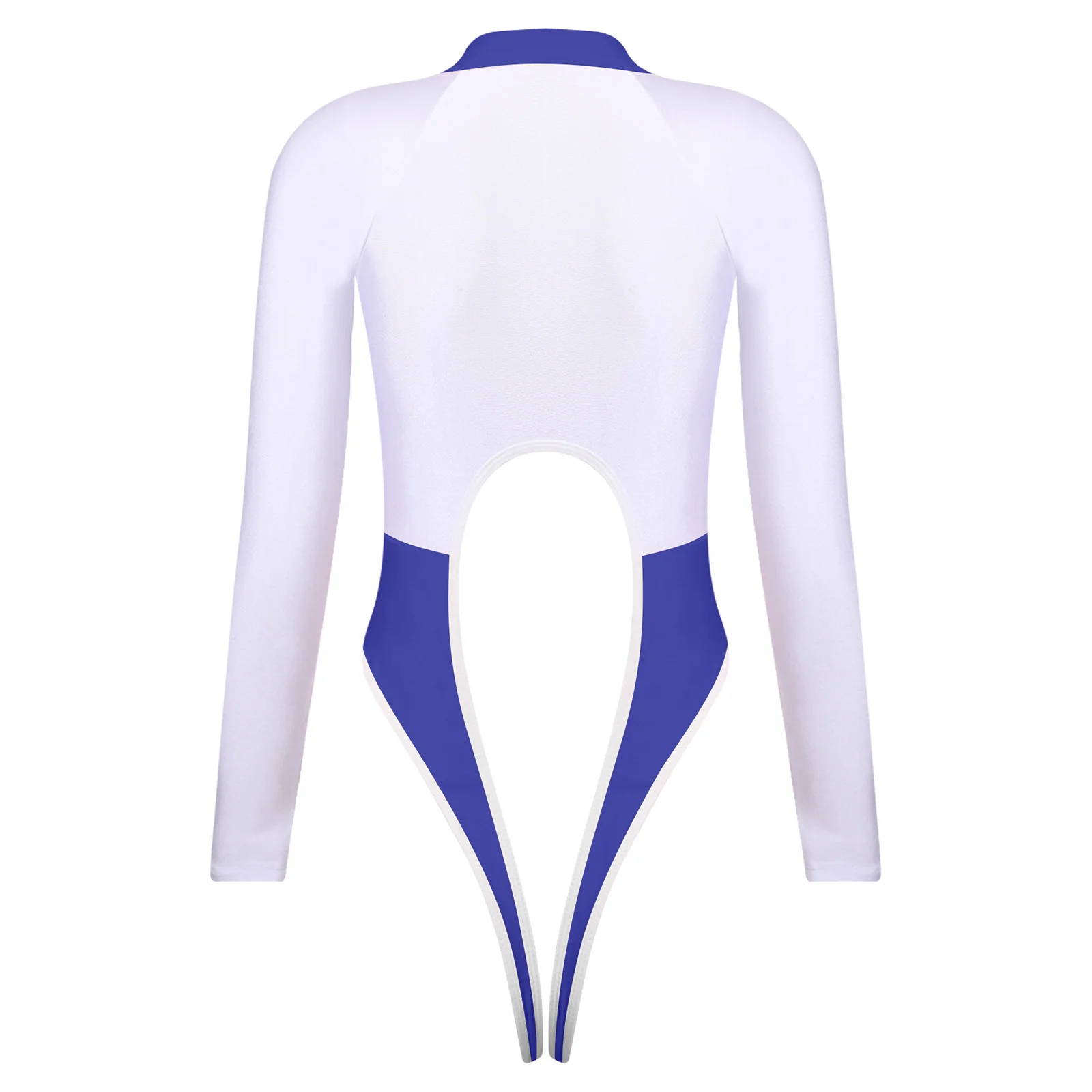 Damen Einteiliger Badeanzug Schulmädchen-Bademode Anime-Bodysuit Langarm Vorderer Reißverschluss Ausschnitt Offener Schritt Badeanzug Jumpsuit – Detail 5