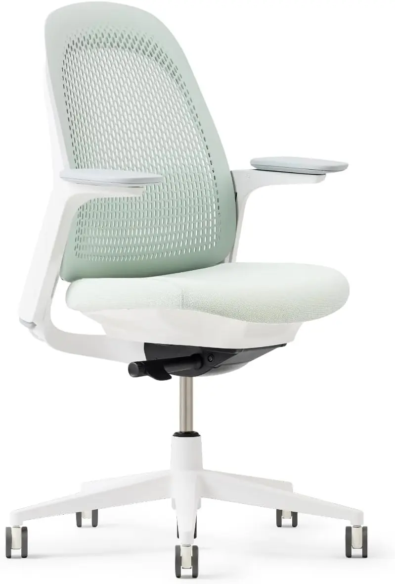 Office Chair - Ergonomic Desk Seat with Height-Adjustable Lumbar Support, White Trim, Duo-Tone Hard Casters, and 4D-Arms (Agave)