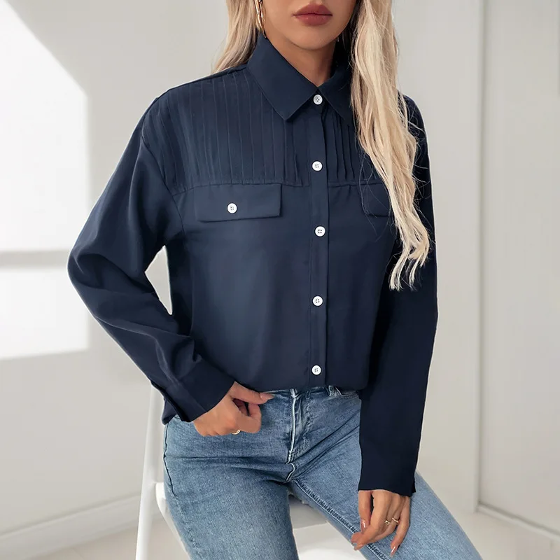 

Blouses Women Tops Shirt Turn Down Collar Full Sleeve Top Y2k Streetwear Elegant Splice Casual Shirts Work Autumn 2025