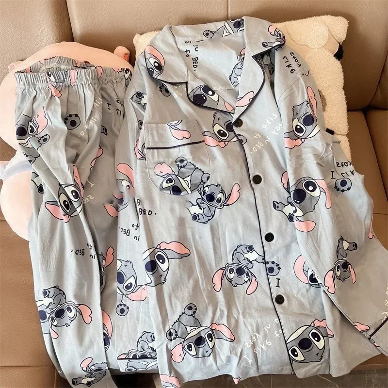 Lilo & Stitch Pajamas Women Spring and Autumn Comfortable Loose Kawaii Pajamas Lazy Style Y2K Cute Cartoon Home Clothes