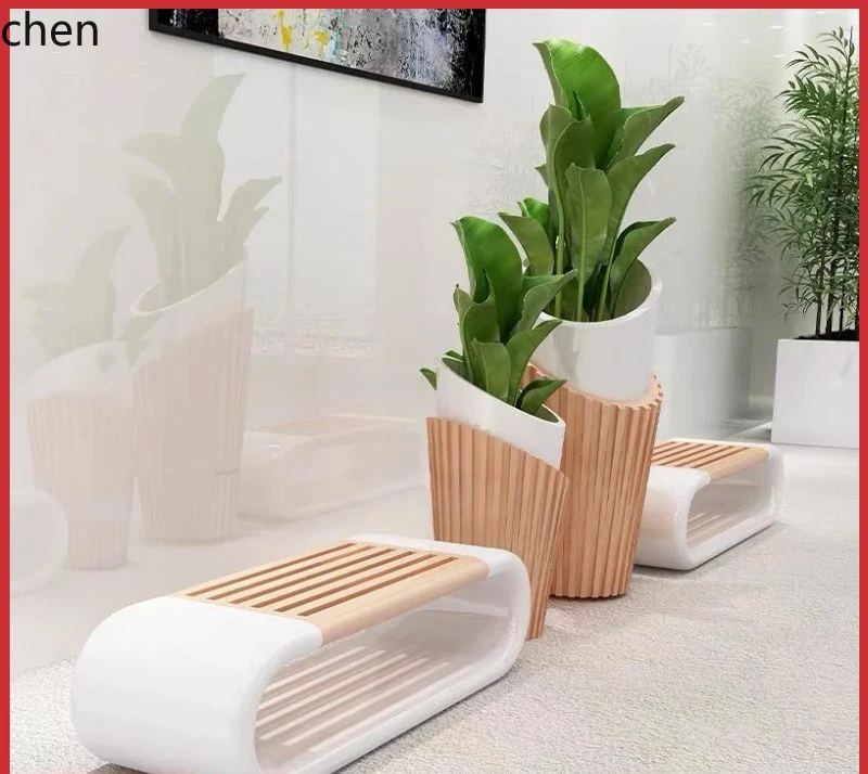 

HXL FRP Leisure Chair Ring Seat Shopping Mall Meichen Leisure Creative Wood Grain Chair Rest Bench