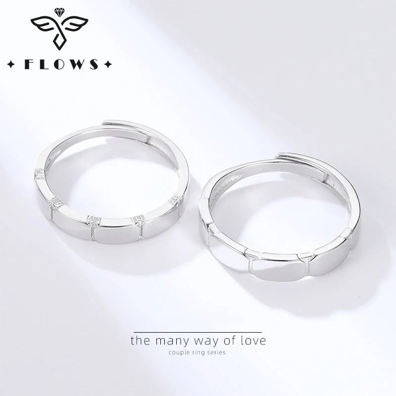 

FLOWS 925 Sterling Silver Couple Rings кольца for Men and Women Adjustable Mens Ring Wedding Rings for Lovers Valentine's Gift