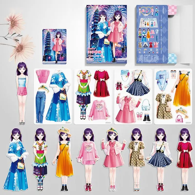 Kits de vestido de muñeca magnética, libro de pegatinas de princesa reutilizable, juguete de juego de simulación para niños de 3 a 12 años,