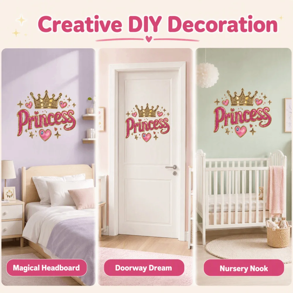 Cartoon Crown Princess Wall Sticker Self Adhesive Pink Color Princess Wall Decals Scene Ornament Photo Props