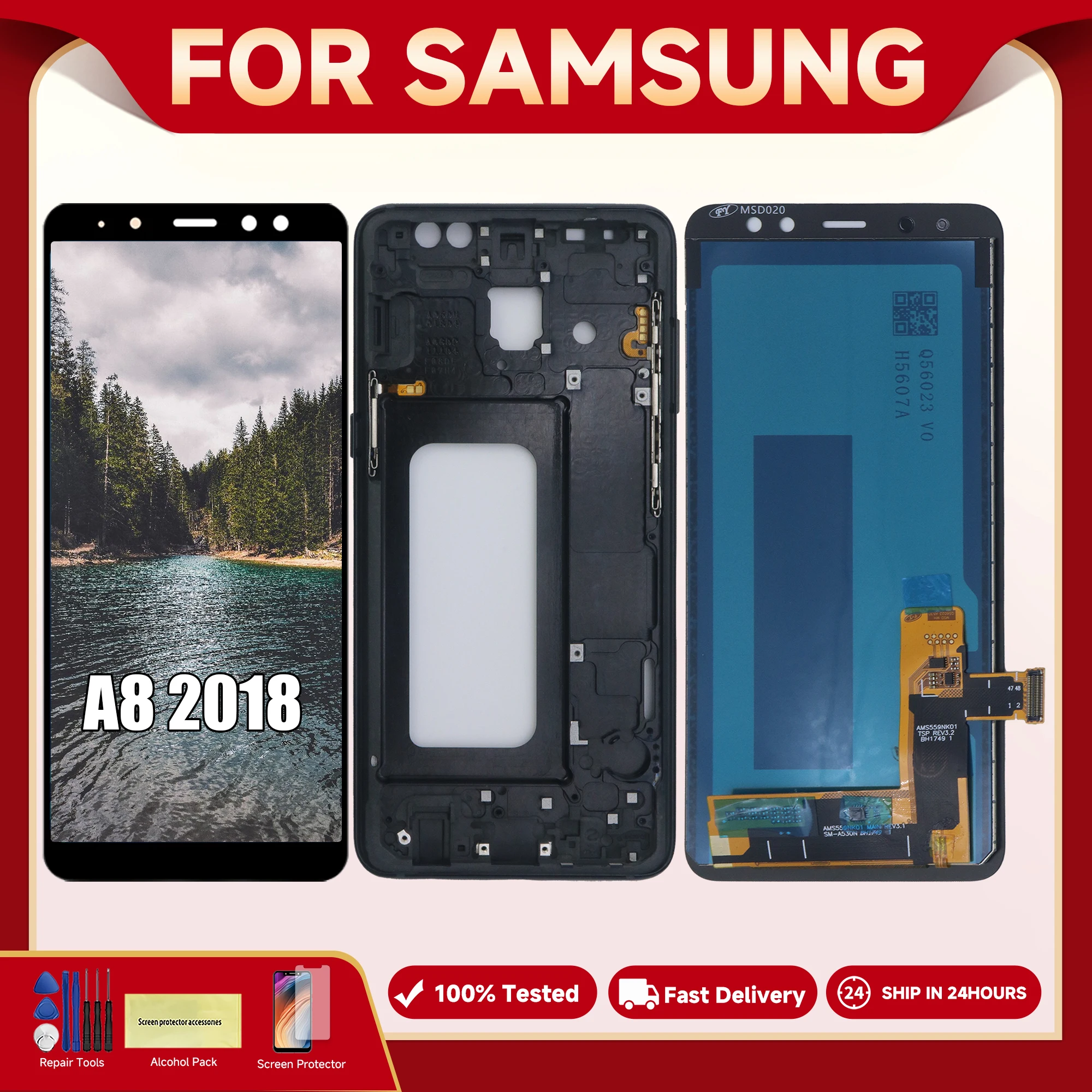 AAA+ A530 A530F A530F/DS Display With Frame For Samsung Galaxy A8 2018 Lcd Display Touch Screen Digitizer Assembly Replacement