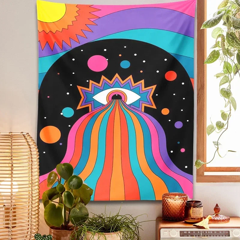 

Sun moon rainbow Tapestry Wall Hanging colorful hippie starry sky eye Tapestries Boho Carpets for Living Room Dorm Home Decor