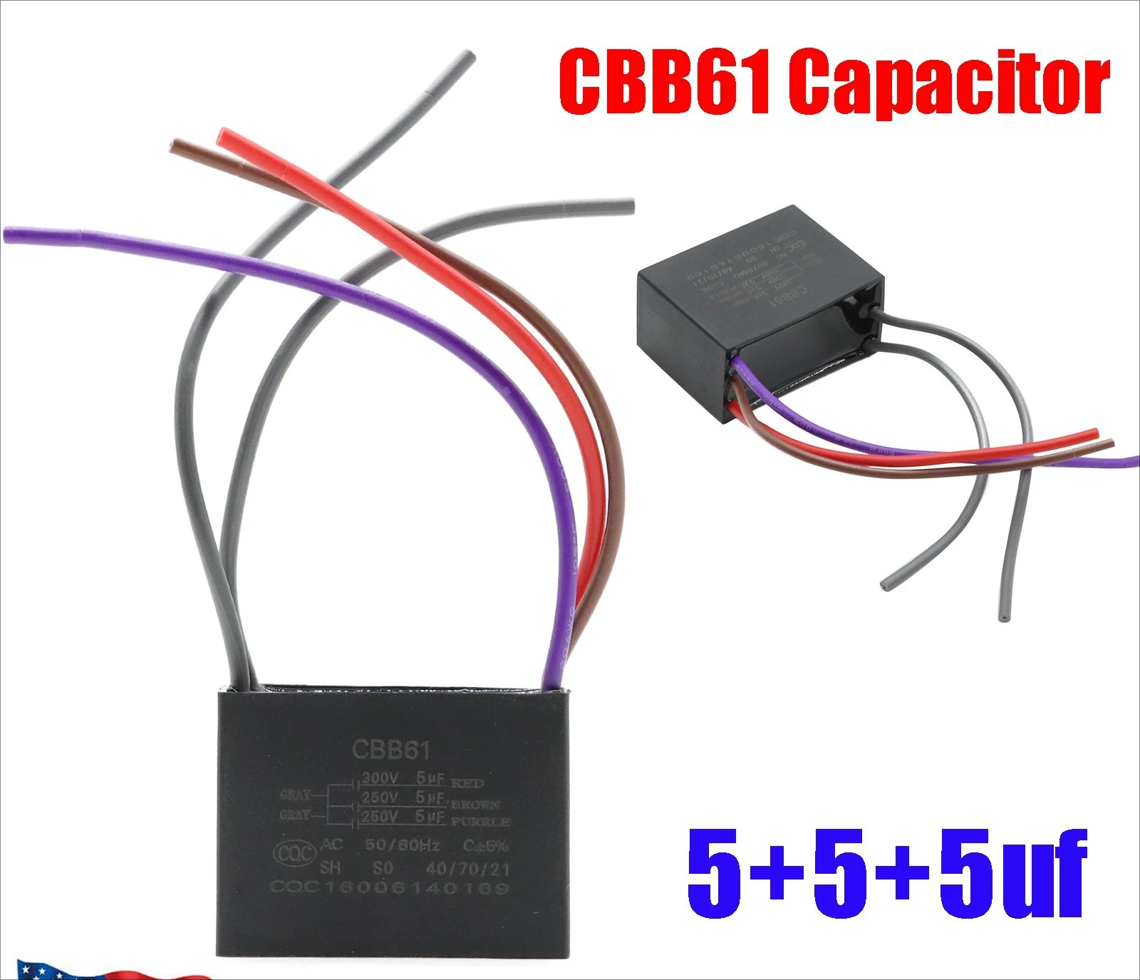 Ceiling Fan Capacitor 5 Wire CBB61 5 + 5 + 5uf 250V-300V AC 50/60 Hz Power Relay -