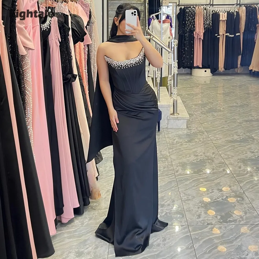 ชุดราตรีแบบอาหรับ Eightale คอวี ประดับลูกปัด จับจีบ ทรงเมอร์เมด ผ้าซาติน ยาวกรอมพื้น เซ็กซี่ ตัดเย็บตามสั่ง สำหรับงานพรอม งานปาร์ตี้ และงานแต่งงาน