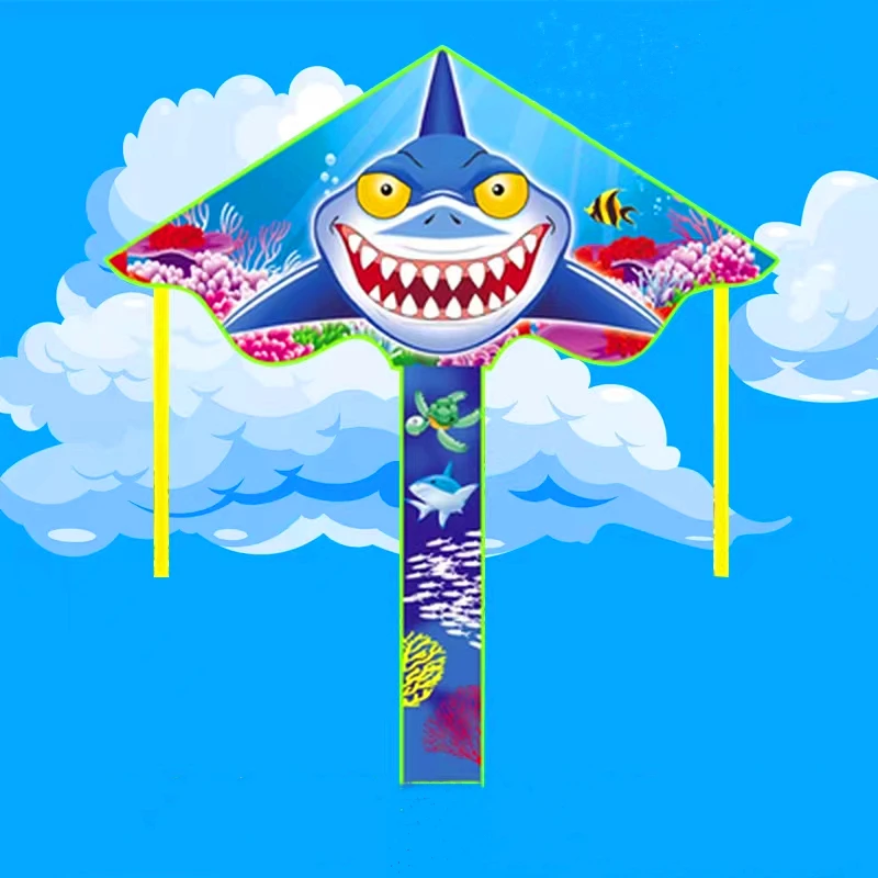 Free shipping new shark kite flying toys for children kite factory ripstop breeze nylon kite string line beach wind parrot fun