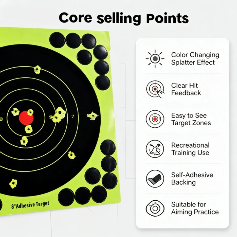 50PC/100PC/150PC/200PC/250PC Color Splatter Aiming Training Target Sheet Self-Adhesive Reactive Paper for Daily Leisure Practice