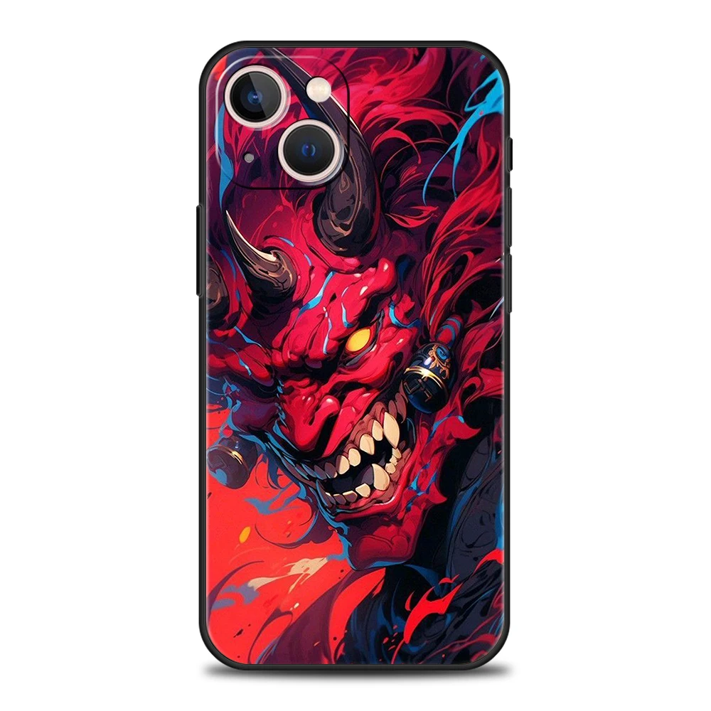 Japan Samurai Oni Mask Phone Case for iPhone 16 15 14 13 12 Pro Max 11 Pro Max 7 8 Plus XS XR Shockproof Silicone Soft Shell Bag – Detail 5