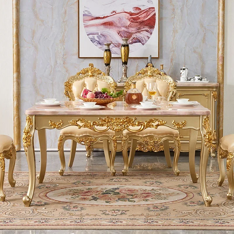 Design Wooden Luxury Table Gold Vintage European Space Saving Dining Table Rectangular Living Room Esstisch Restaurant Furniture