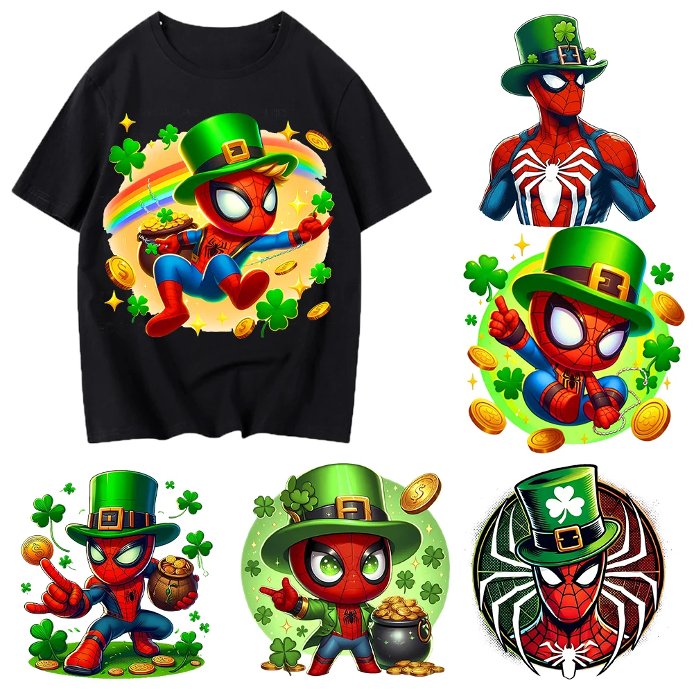 

20cm St Patrick Disney Spide Man Minnie Iron On Heat Transfer Stickers For Clothing DIY Washable T-Shirts Thermal Patch