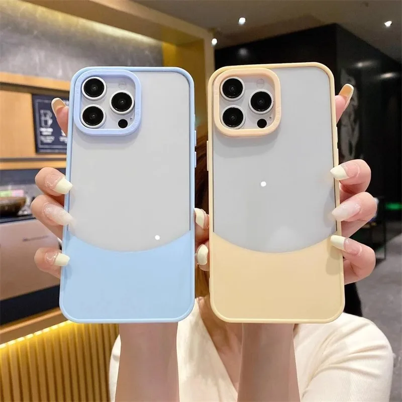حافظة هاتف شفافة بإطار من السيليكون الناعم بلون الحلوى لهاتف آيفون 16 15 14 13 12 11 Pro Max Plus غلاف مقاوم للصدمات