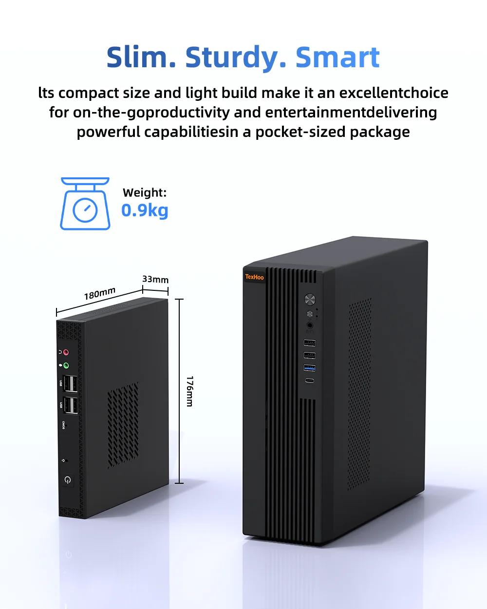 TexHoo Mini PC Intel I5-7300HQ/I7-9750H ITX Portable PC Win 10 Pro 8GB DDR3L 256GB SSD WiFi+BT 4K@60Hz Office Mini Computer