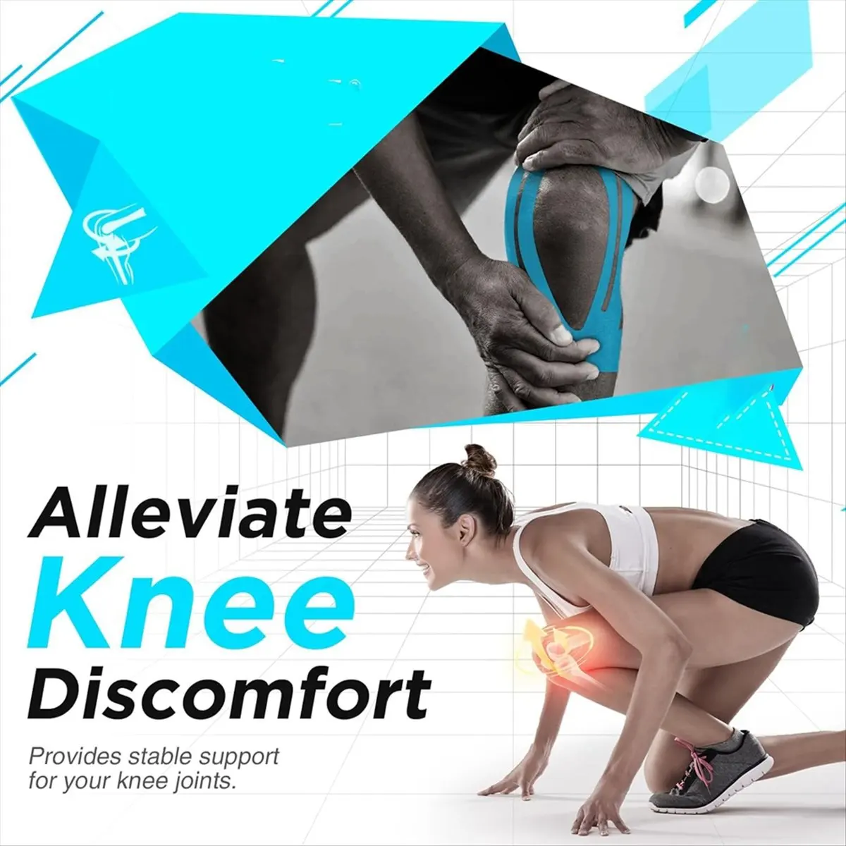 ABST 10pcs Count Precut Kinesiology Tape Waterproof Knee Tape for Sports Knee Pain Relief Long-Lasting Support Athletic Tape