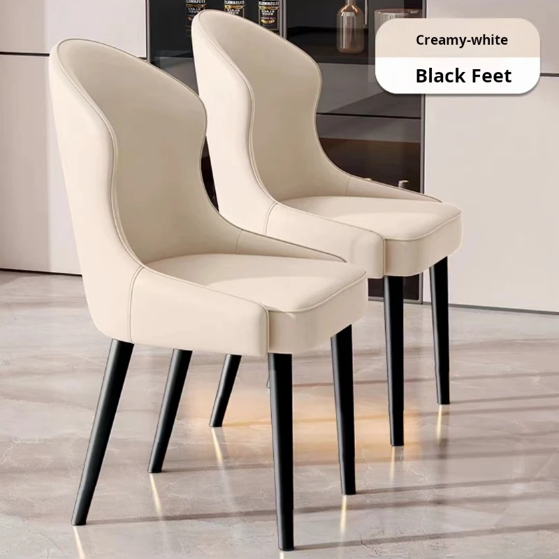 Chaise de Salle à Manger en Cuir de Luxe, Tabouret Relaxant avec Dossier Doux, Design d'Hôtel, Mobilier de Maison