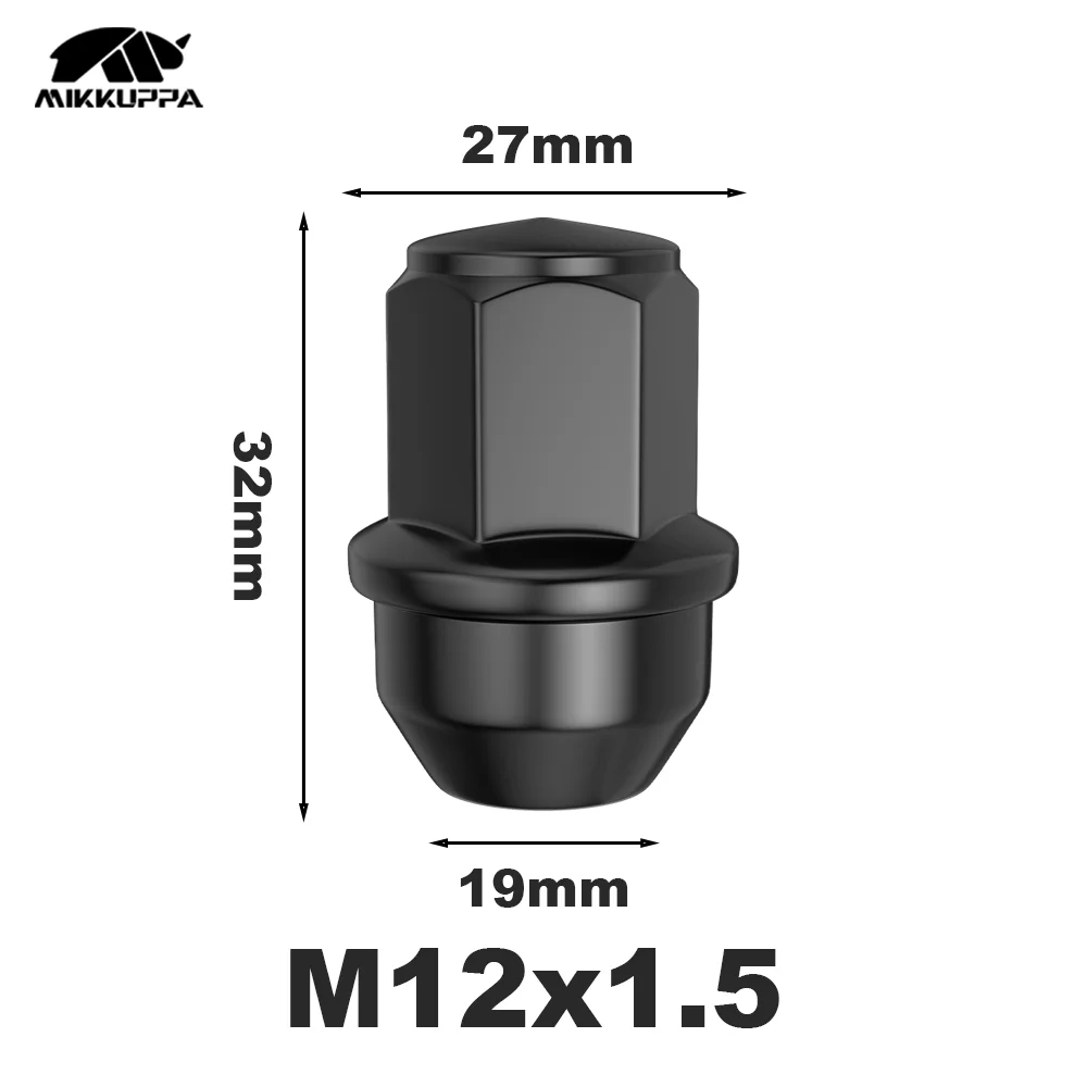 MIKKUPPA 1Pc 4Pcs M12x1.5 Black Solid One-Piece Wheel Lug Nuts M14x1.5 OEM Factory Style Acorn Seat Anti-Rust Nuts Fits Ford