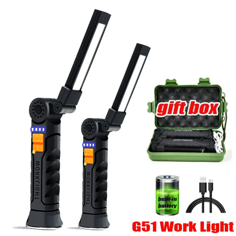

Multifunctional G51 Work Light Portable Led Rechargeable Light Waterproof Camping Light Magnet Flashlight With Built-in Battery