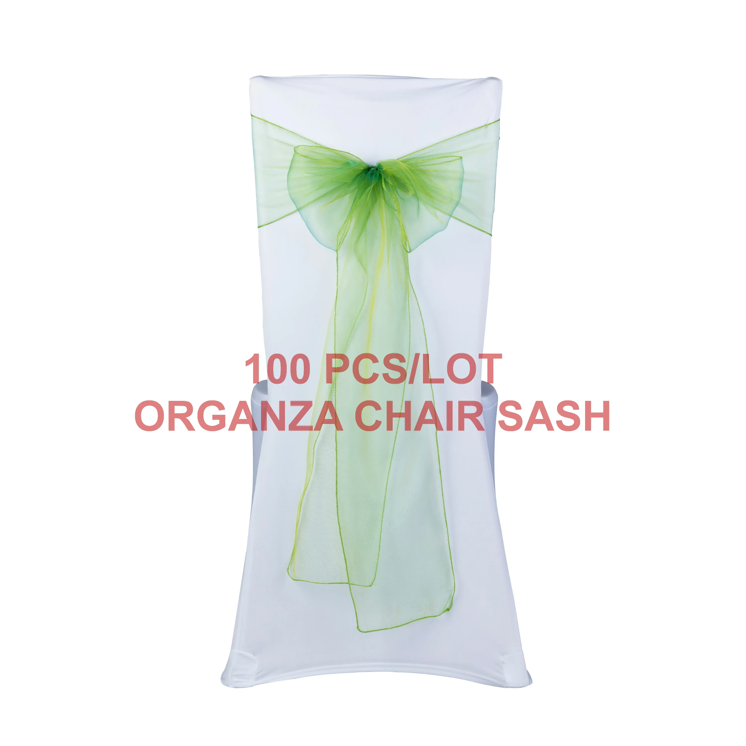 100PCS Wedding Chair Ties Organza Chair Sashes Green Red Gold Party Banquet Hotel Decoration Chair Bows Sash 18x275CM Wholesale