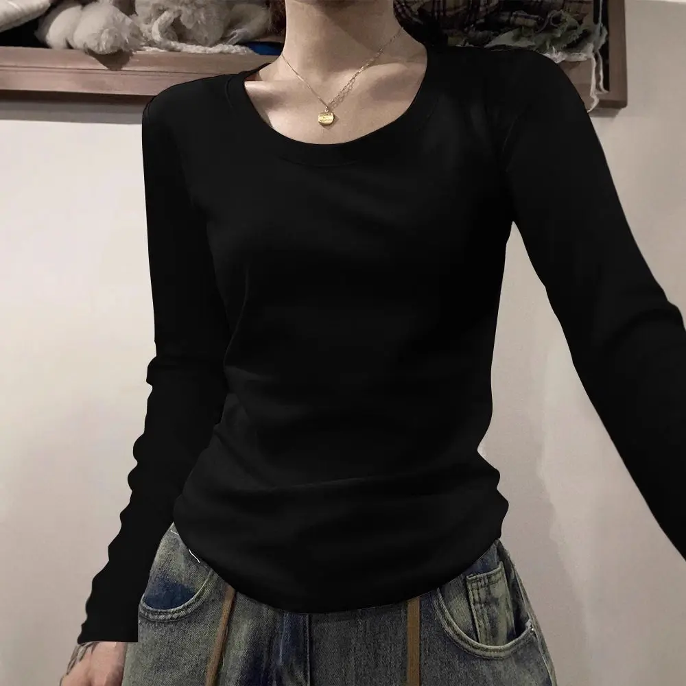 Gray Women's Slim Fit Long Sleeve Base Shirt 2026 New Autumn Winter Inner Wear T-Shirt Fashionable Top Can Be Worn outside