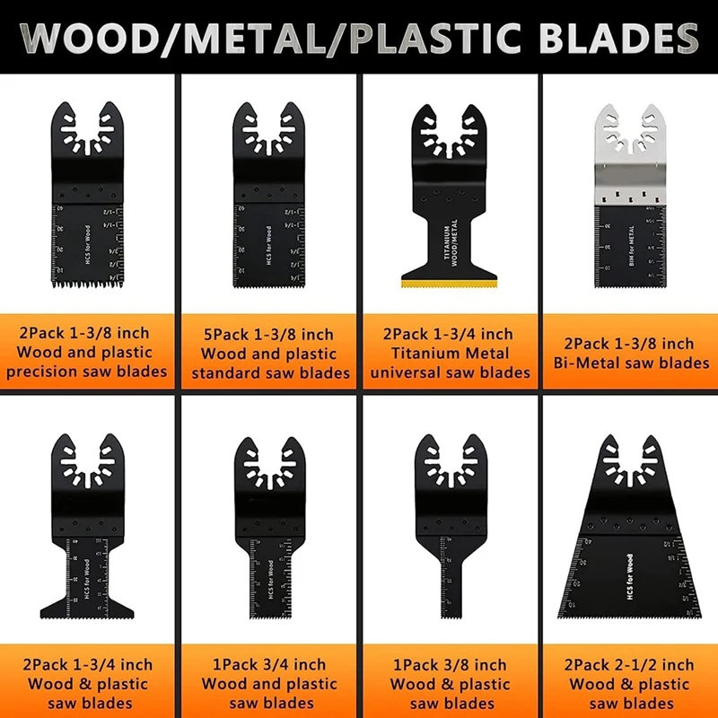 88 Piece Oscillating Saw Blades Black Wood Metal Cutting Multitool Bi-Metal Blades Quick Release Tool Blades Kits