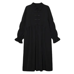 Plus Size 5XL 150kg Spring Dress for Women Long Sleeve Turn Down Collar Loose Dresses Elegant High Waist Black Dresses