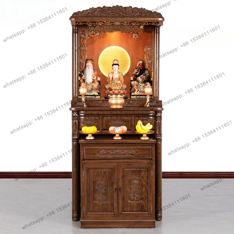 

God of Wealth Cabinet Solid Wood Shrine New Chinese Vertical Cabinet Household Devotion Cabinet Buddha Statue Shrine