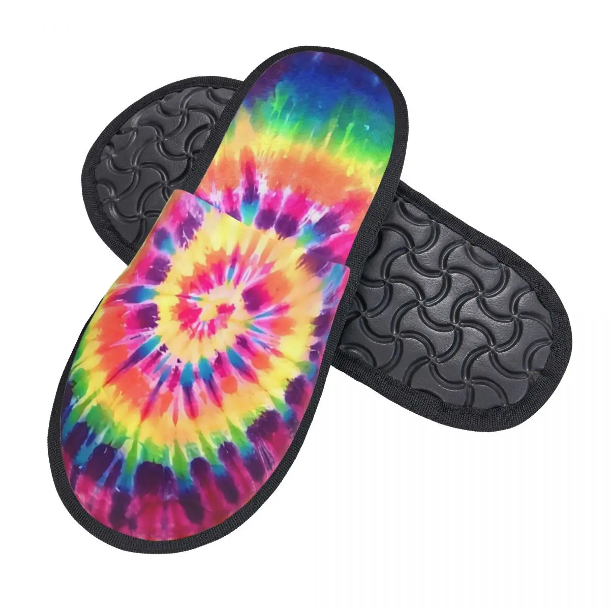 Custom Very Colorful Tie Dye Soft Memory Foam House Slippers Women Traditional Dyeing Art Comfy Warm Anti-skid Sole Slipper