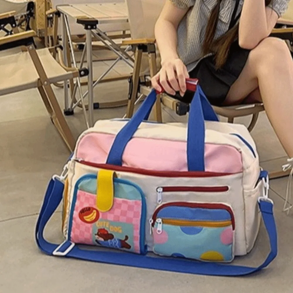 

Large Capacity Dopamine Travel Bag Oxford Multiple Pockets Travel Duffle Bag Dedicated Shoe Compartment Colorful Gym Sports Tote