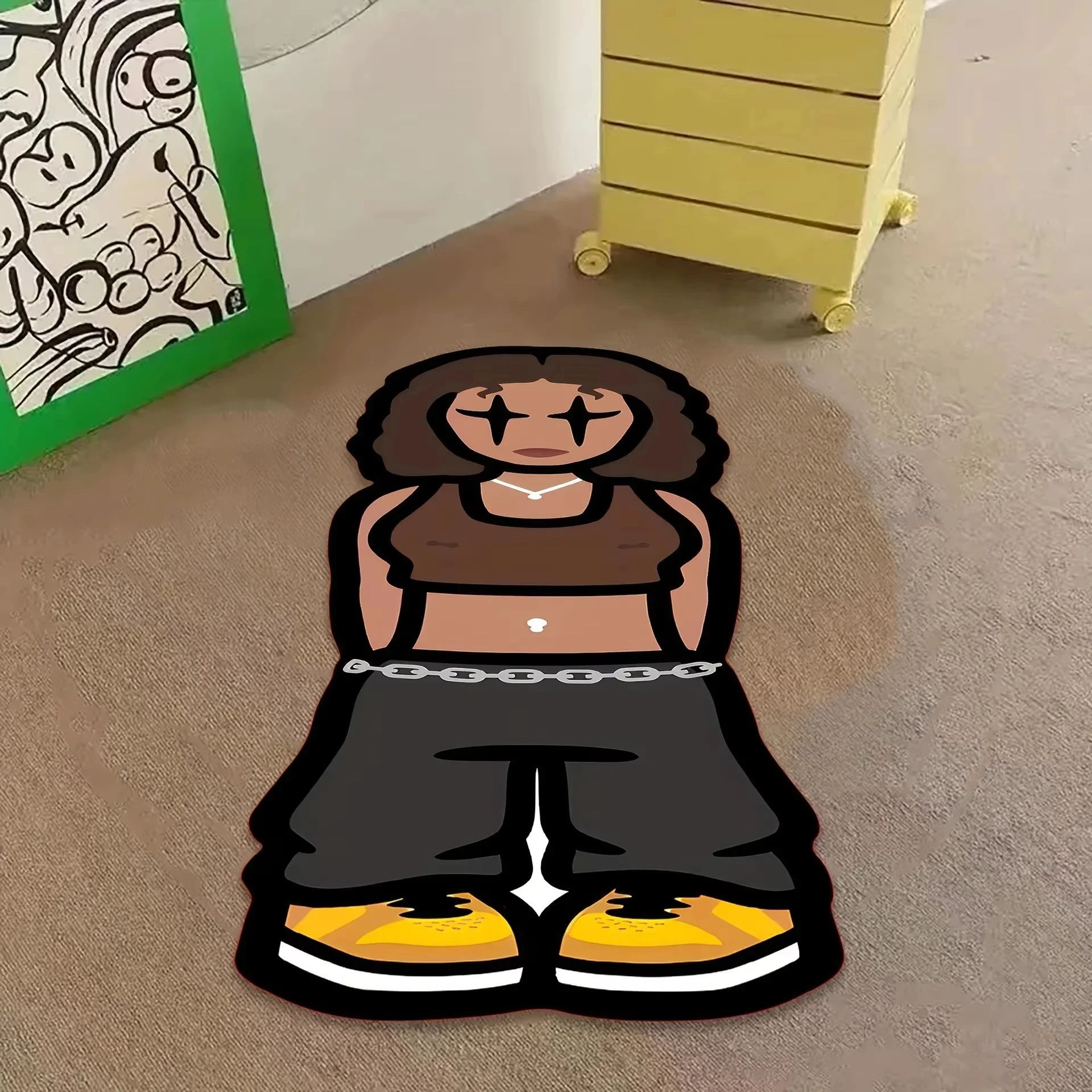 VIKAMA Cartoon Character Shaped Rug Cool Boy Faux Carpet Doormat Welcome Mat Rug For Bedroom Carpet For Live Room Home Decor