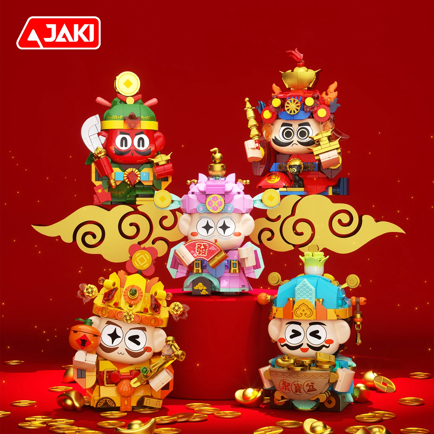 

JAKI National Trend Series Five Gods of Wealth, модель сборки, комплект строительных блоков, домашний креативный орнамент, игрушка «сделай сам», подарок на день рождения
